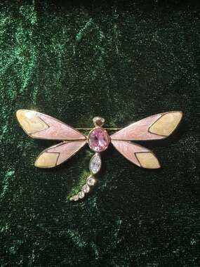 K.J.L. for Avon Dragonfly Pin Brooch Enamel Pink Rhinestone